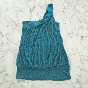 Vintage Y2K Free People Teal One Shoulder Going Out Blouson Top Small Boho 2010